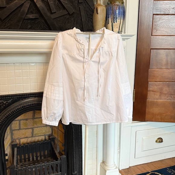 J. Crew Poplin Ruffle neck peasant blouse- worn about 3 times -good shape! - Picture 2 of 8